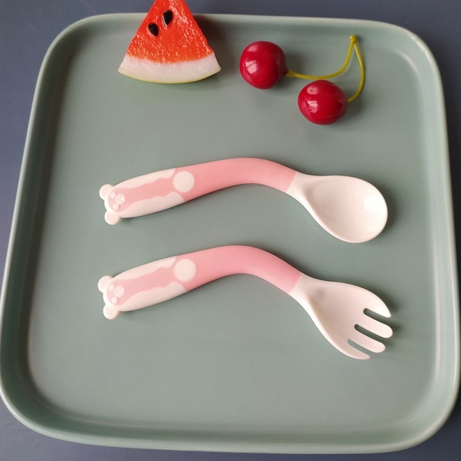 JOS0031 Sendok Makan Bayi Alat Makan Bayi Set Sendok Garpu Bengkok Bahan Silikon Safety Spoon Baby