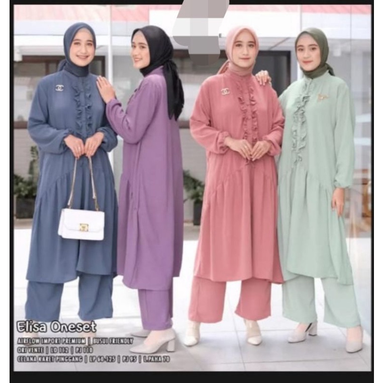 Elisa Set/Stelan Long Tunik Cringkle Airflow Premium/One Set Long Tunik Terbaru