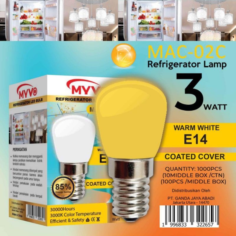 MYVO Lampu Kulkas / Lampu Hias / Lampu Tidur 3 Watt - Fiting E12 &amp; Fiting E14 - Putih &amp; Warm White