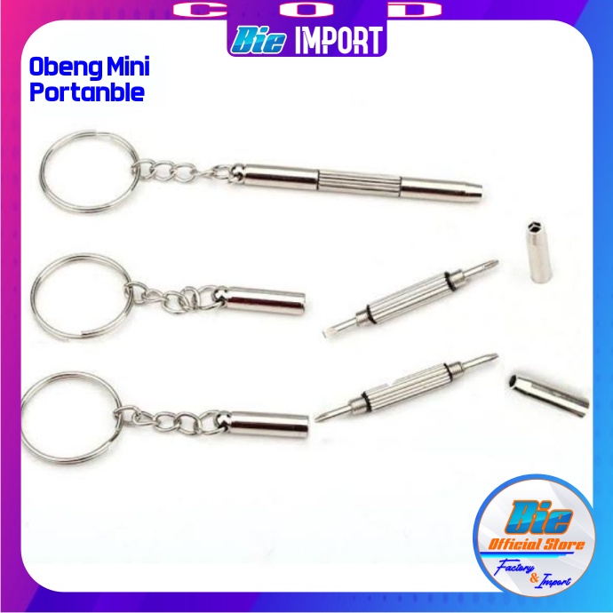 Obeng 4 in 1 Mini Portable Stainless Gantungan Kunci Impor Best Seller