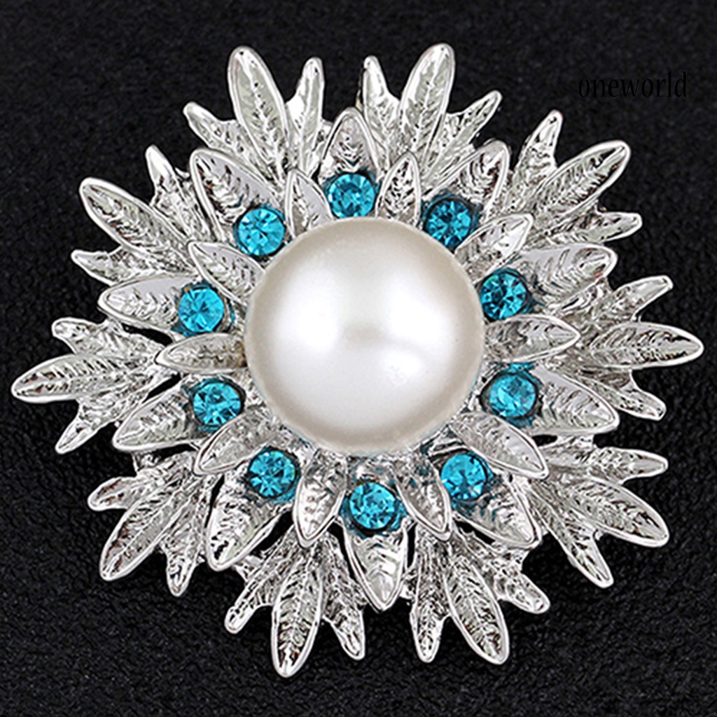 OW@ Breastpin Elegant Easy Matching Alloy Flower Faux Pearls Women Brooch Pin for Dating