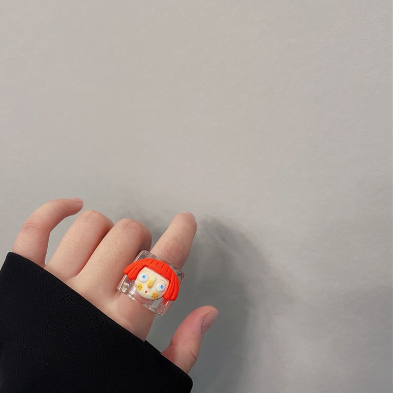 Perhiasan Cincin Resin Desain Kartun Wajah Bayi Lucu Untuk Wanita