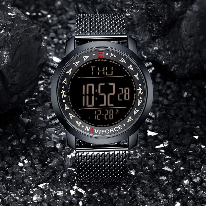 Jam Tangan Pria Naviforce Digital Rantai Pasir Stainlees Steel