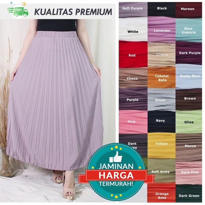 Jual Rok Plisket Polos Maxi Skirt Pleated Panjang Wanita Murah Promo Premium Muslim Style 9246