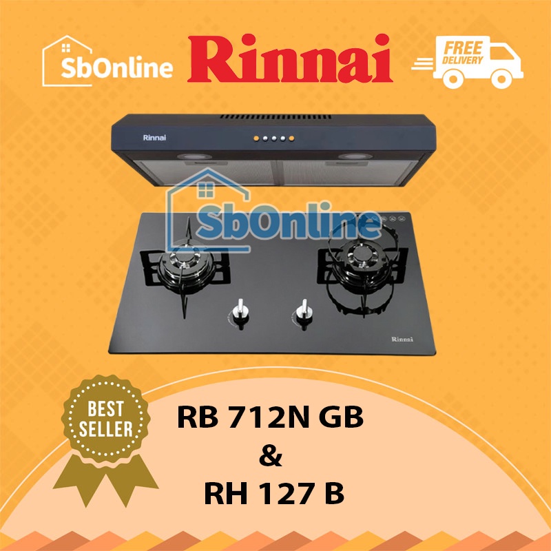 RINNAI Paket Kompor Tanam &amp; Cooker Hood - RB 712 NGB &amp; RH 127 B