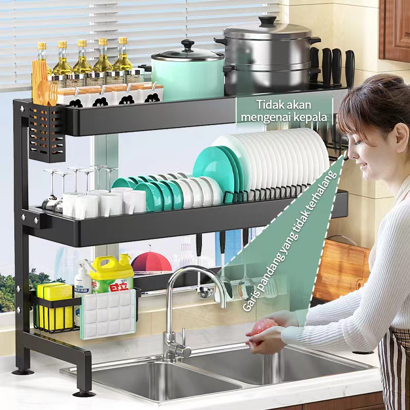 Rak Wastafel Dapur Rak Piring Multifungsi Rak Dapur Rak Stainless Steel Peralatan Dapur Kokoh