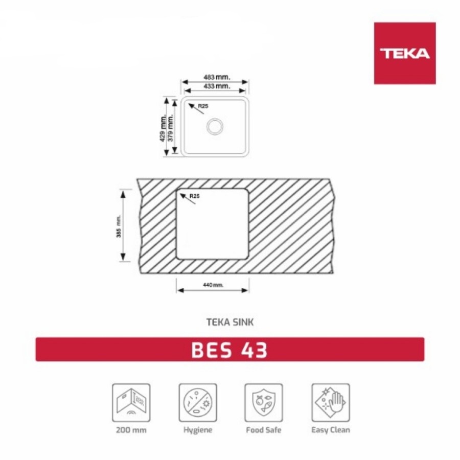 Kitchen Sink Undermount Teka BES 43 Stainless Steel SUS 304