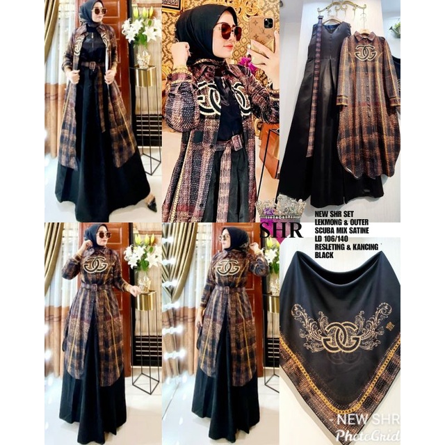 NEW SHR SET LEKMONG & OUTER SCUBA MIX SATINE LD 106/140 RESLETING & KANCING 100%ORI SHR