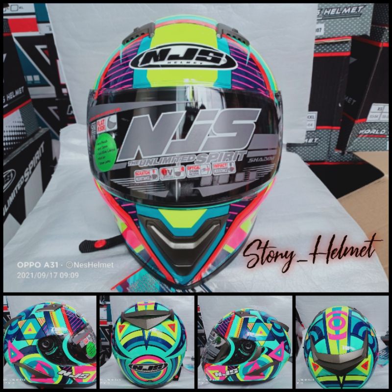 PAKET GANTENG HELM NJS SHADOW INDIGO JET GREEN BONUS VISOR SMOKE