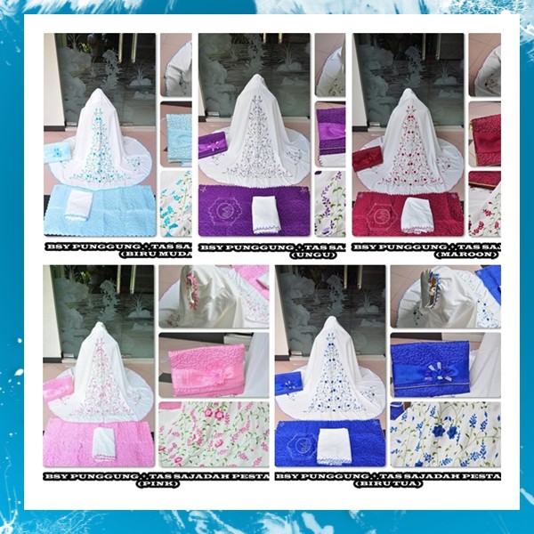 Mukena Putih Bordir - Mukena Bsy Putih Tas Pesta Lengkap Dengan Sejadah BSY Punggung