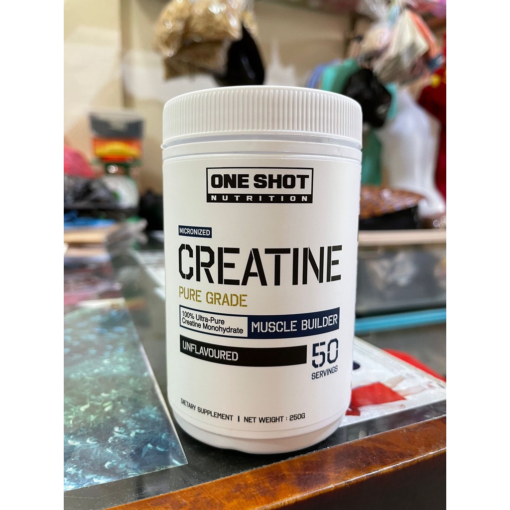 One Shot Creatine Monohydrate PURE GRADE  Creatine 100% 250 gr 50 serv Powder Unflavored