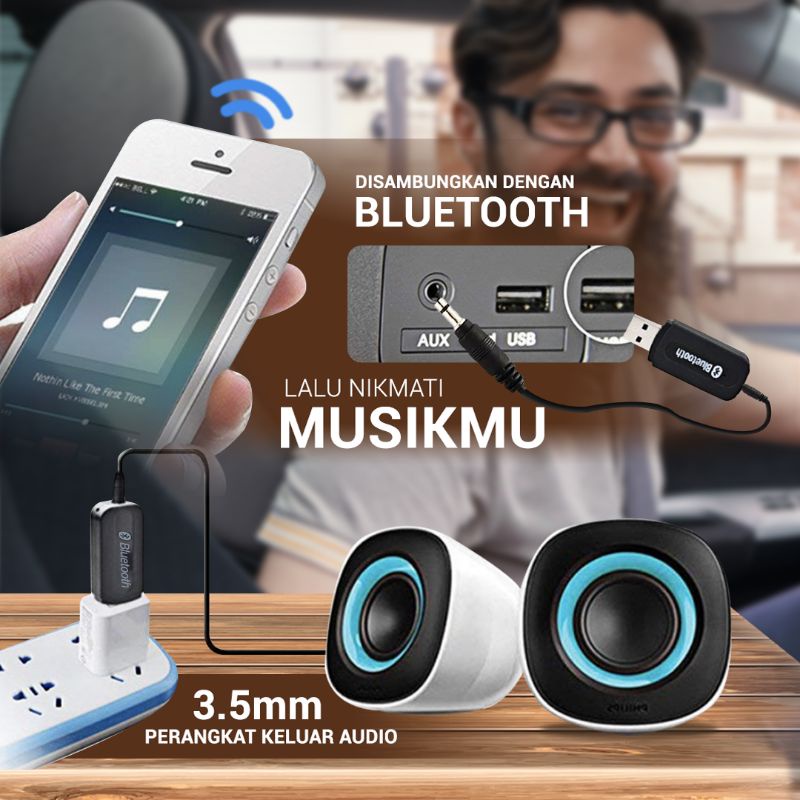 Bluetooth Audio Receiver / Music Wireless Handsfree Car Connector A2DP HP Speaker Alat Pemancar