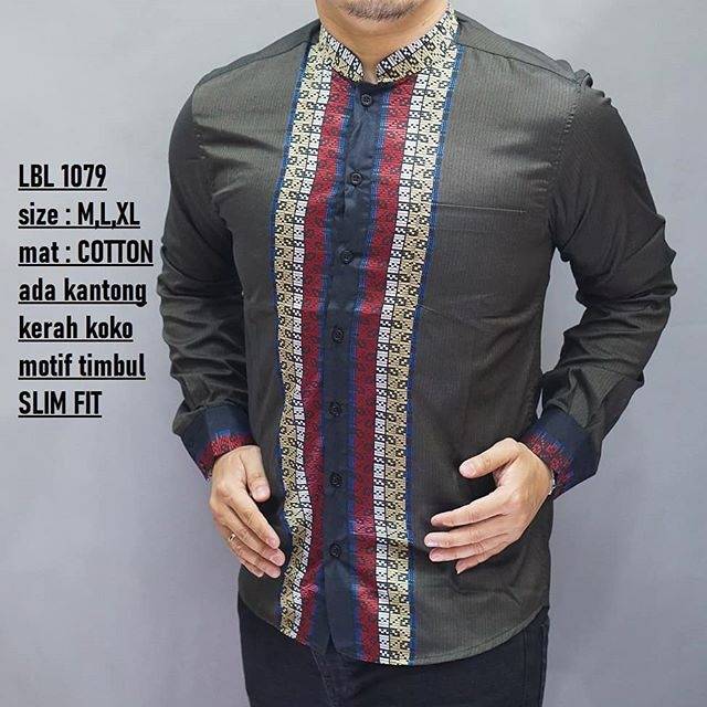 LBL 1079 HEM KEMEJA KOKO SLIM FIT BAJU KOKO PRIA LENGAN PANJANG