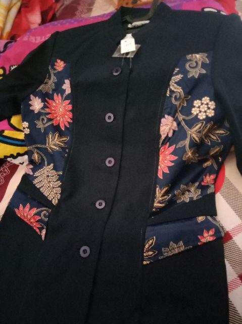 Baju Blazer Batik Dongker Navy Biru Tua Kombi Batik Shanghai Cewek Guru,dosen,hotel,rumah Sakit