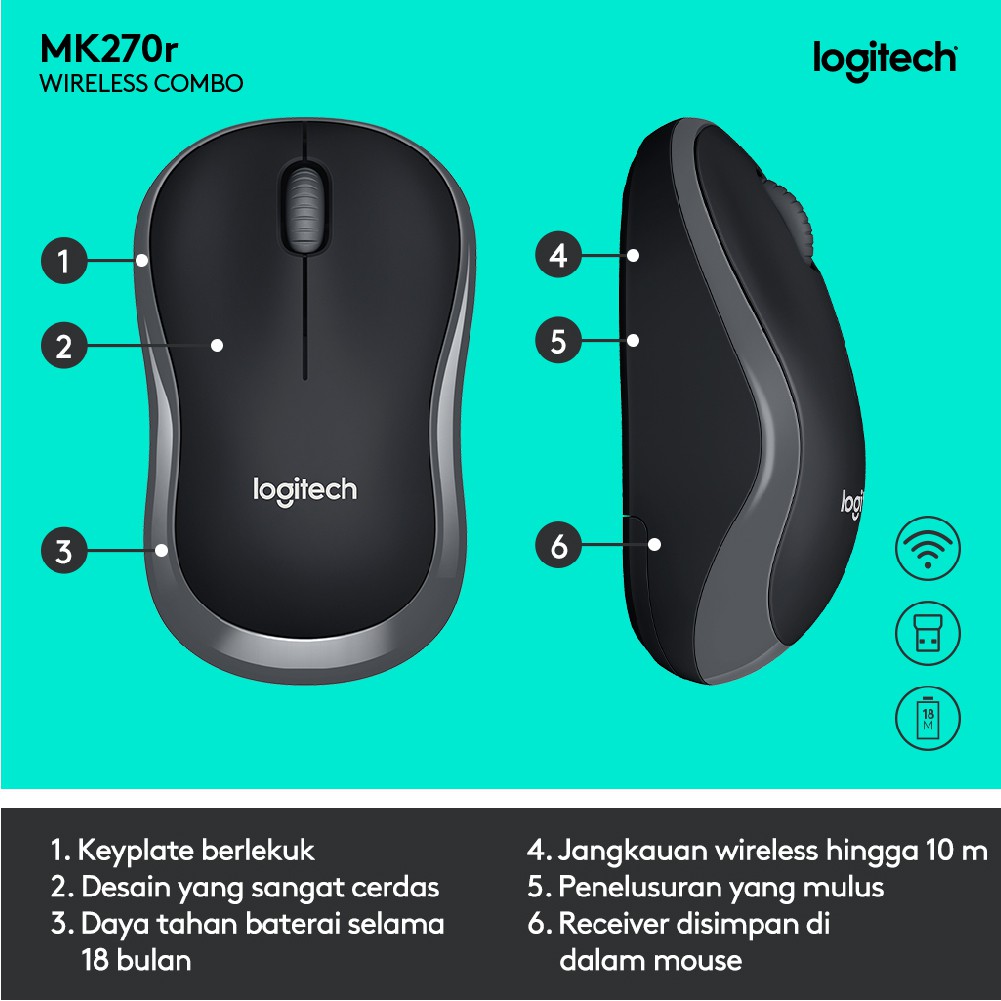 Logitech Keyboard + Mouse Wireless MK270r - Wireless Keyboard + Mouse MK 270r-4