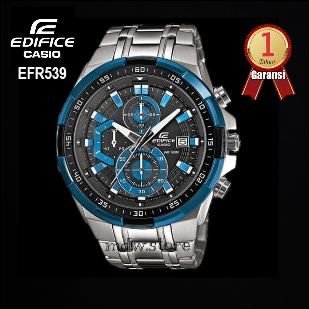 Casio Edifice EFR 539 EFR539 Silver Blue Jam Tangan Pria