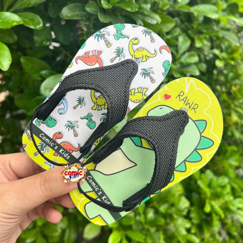 Sandal Jepit Anak Laki Laki Sendal Bayi Perempuan Dinosaurus Flip Flop Baby Kids Slippers Warna Hijau Anak 1 Tahun 2 Tahun COMICKIDS GREEN DINO