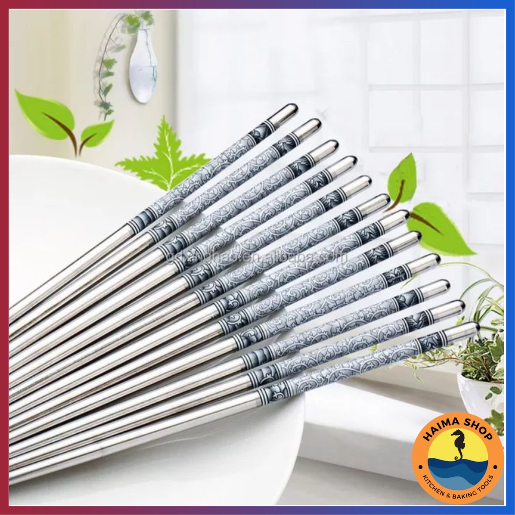 Sumpit stainless / Sumpit makan Korea /Sumpit bermotif / sumpit polos / Sumpit Besi Sumpit Anti Slip