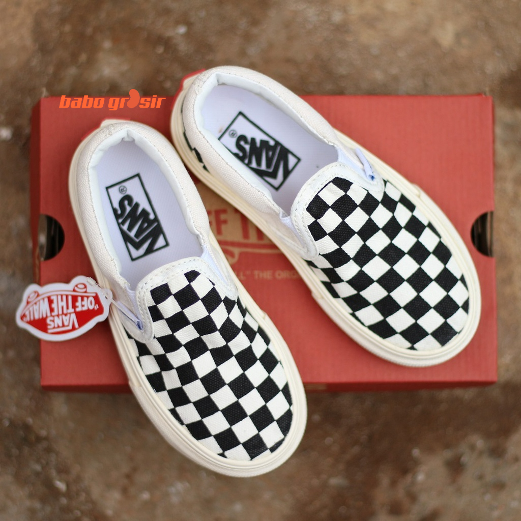 PROMO Sepatu Anak Vans Slip On Checkerboard Kids TOP Premium Quality, Bahan Kanvas, Sol Waffle DT Anti Slip Tidak Licin