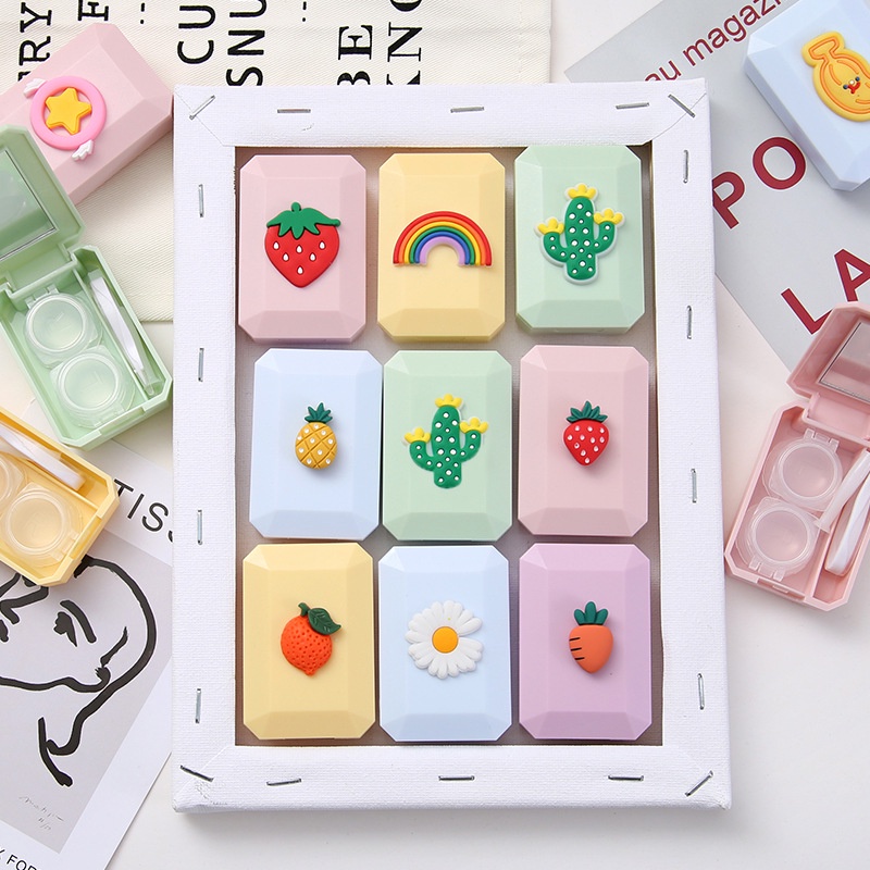 OVERFLOWS.ID TEMPAT SOFTLENS WARNA MACARON KARAKTER KARTUN WADAH SOFTLENS / SOFTLENS CASE / KOTAK SOFTLENS (ADA CERMIN DIKOTAK)
