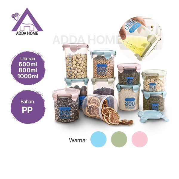 Adda Home - Toples Bening Bulat Snack Bumbu Tepung Cabe Food Container Wadah Tempat Penyimpanan Makanan Takaran BPA Free