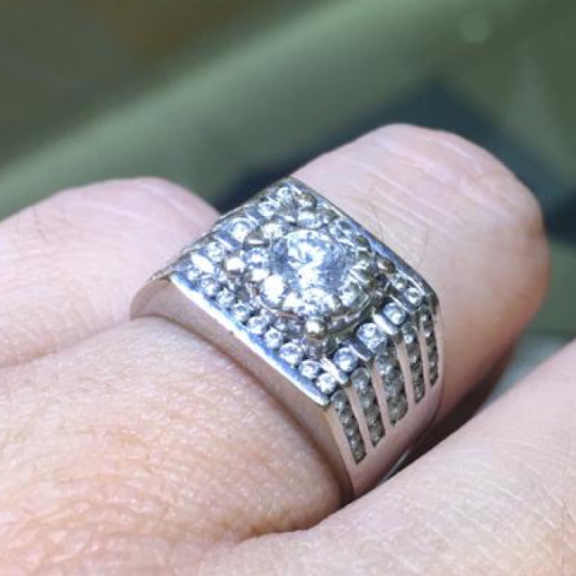 Cincin Laki Emas Putih Sirkon Men Ring 750