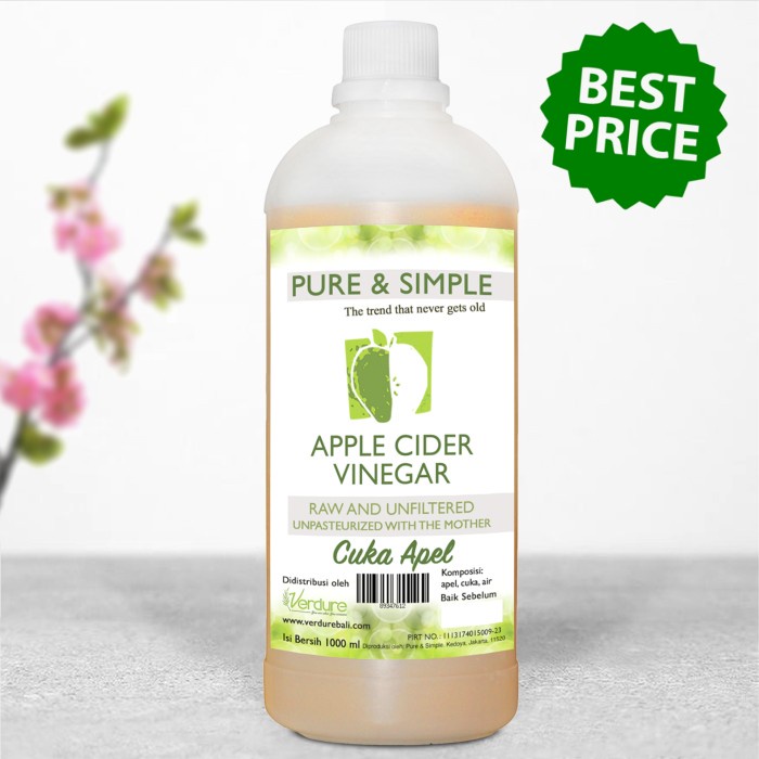 

(BISA COD) Pure and Simple Raw Unfiltered Cuka Apel 1 LTR
