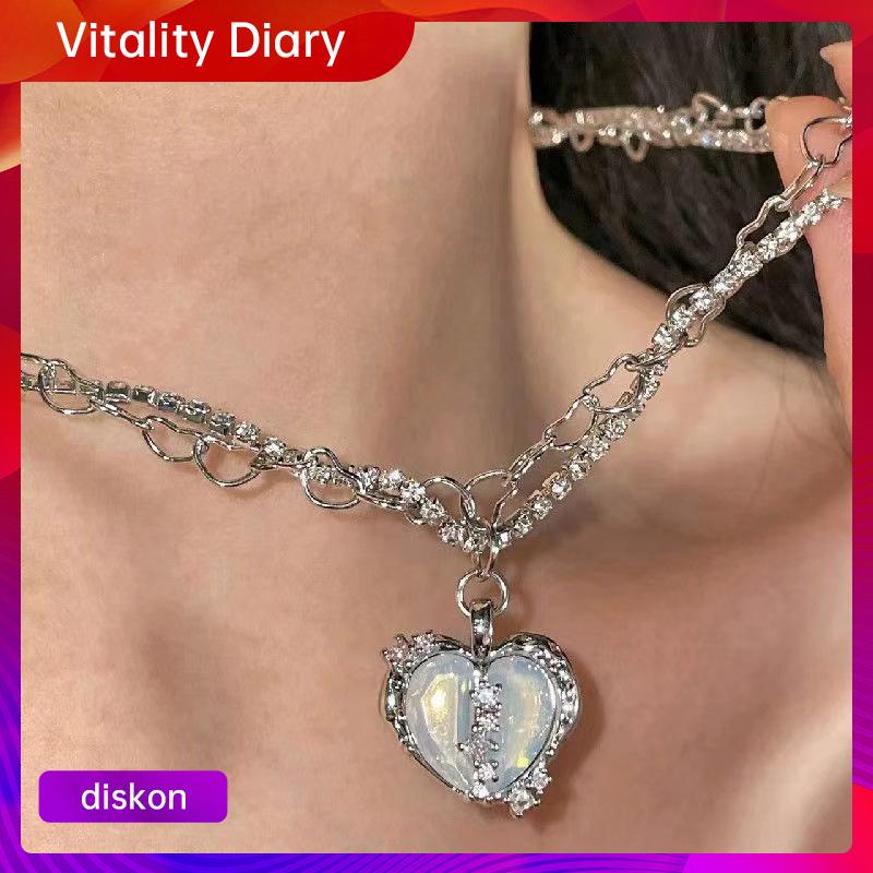 【COD❤️】Split Love Multi-layer Flash Diamond Zircon Kalung Wanita Manis Keren Temperamen VDY