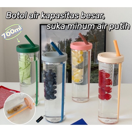 BOTOL MINUM INFUSED WATER TRANSPARAN PORTABLE SEDOTAN LIPAT 700ML