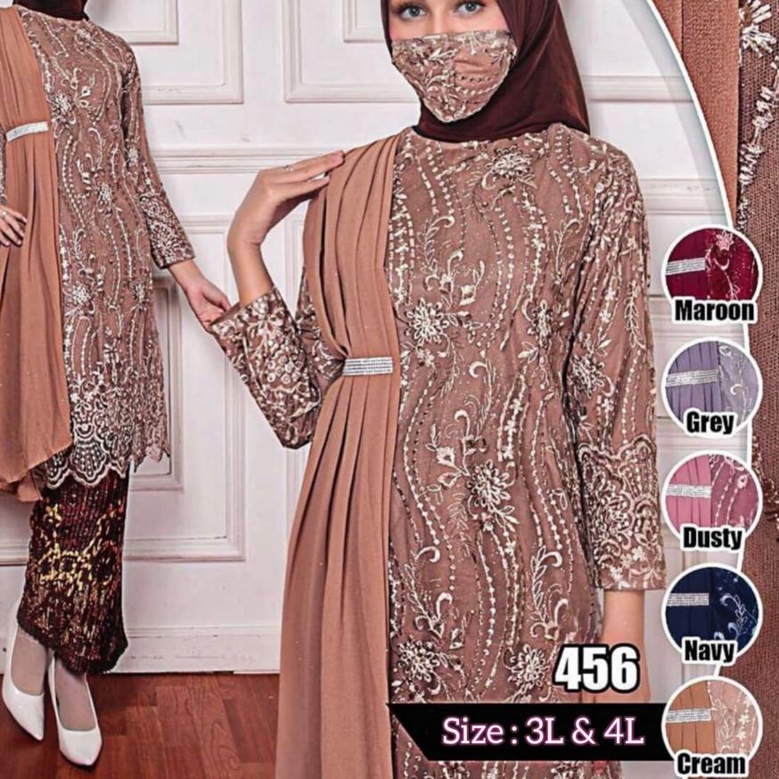 Tunik Brukat Jumbo - Tunik Brukat Selendang - Dress Kebaya - Kebaya Modern (Free Hijab)