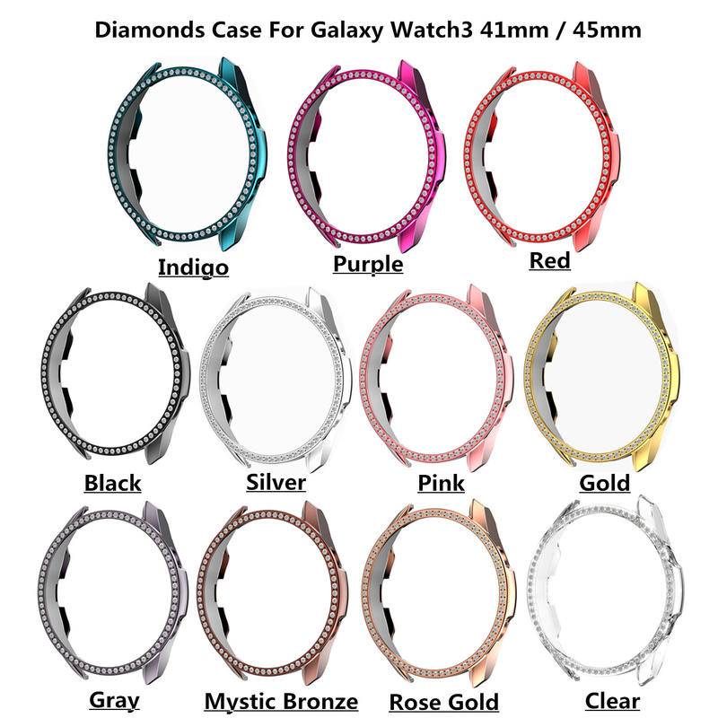 Case Pelindung Bahan PC Aksen Berlian Bling Dengan Bumper Untuk Samsung Galaxy Watch 3 45mm 41mm