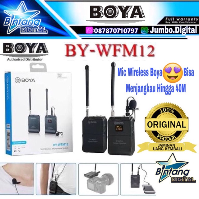 Mic Wireless Boya WFM12 Wireless Clip On Kamera/Smartphone