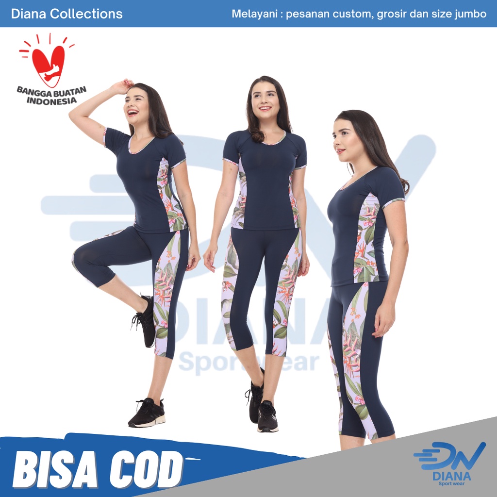 Stelan baju olahraga wanita biru baju zumba baju senam jumbo set