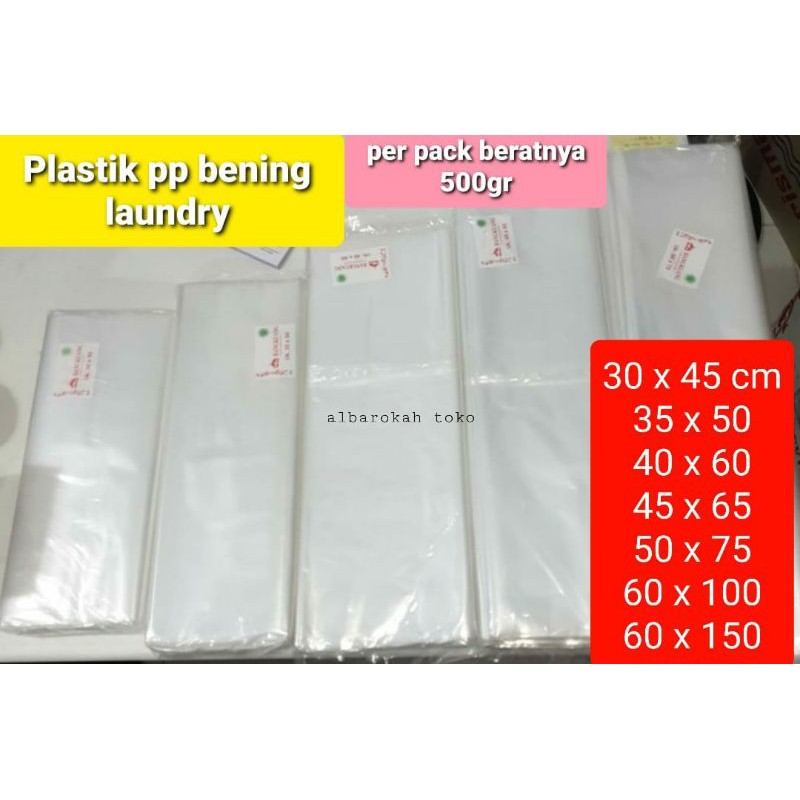 Plastik PP bening transparan untuk laundry (berbagai ukuran) - per pack berat 500 gram