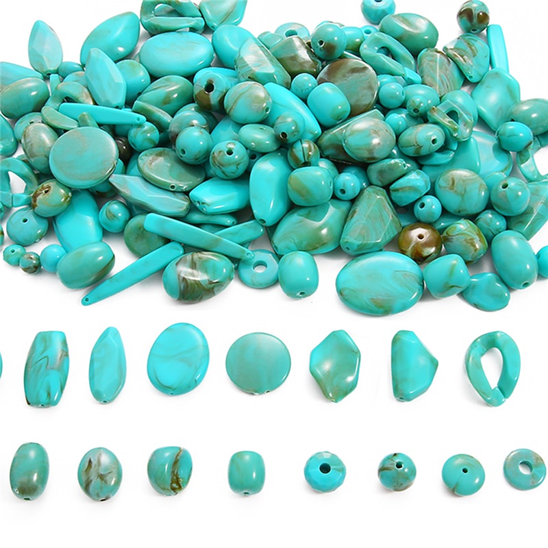 33 Gaya 30G 7-265 Pcs Bulat Oval Irregular Turquoise Imitasi Plastik Akrilik Spacer Manik-manik untuk Membuat Perhiasan Bohemia Kalung