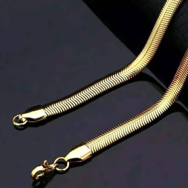 Aksesoris kalung pria titanium 4mm 60cm rantai pipih sisik ular