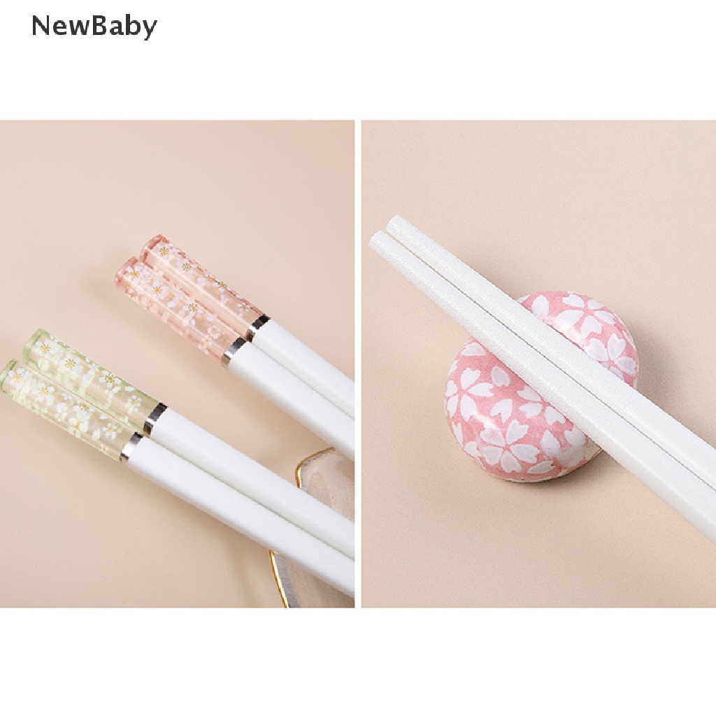 1 Pasang Sumpit Motif Bunga Sakura Bahan Alloy Reusable Untuk Bayi