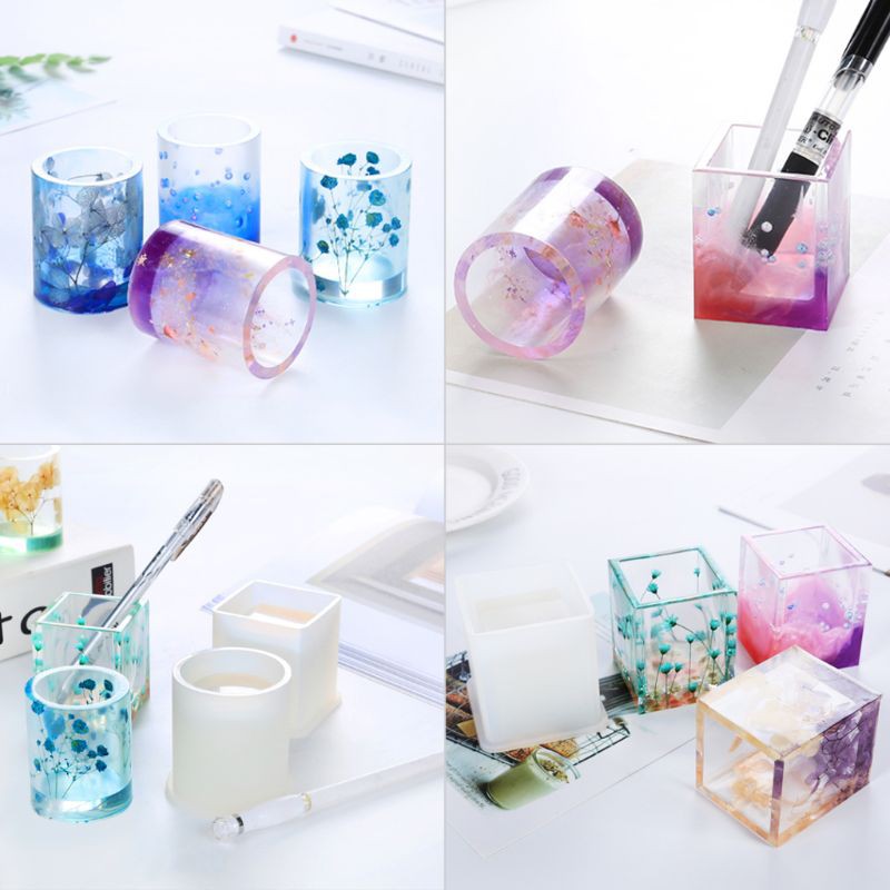 Moonlight&quot; DIY Crystal Epoxy Mold Square Cylindrical High Mirror Pen Small Flower Pot Molds