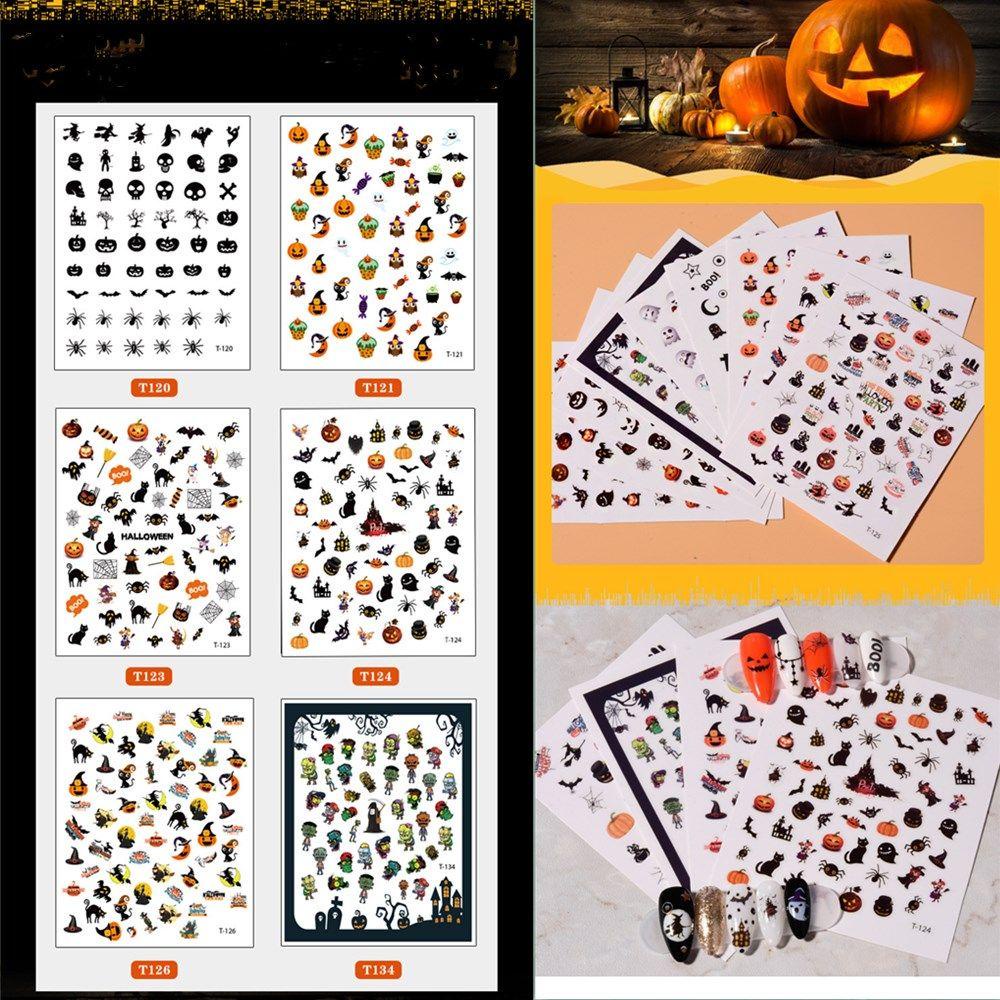 Softness Stiker Kuku Motif Labu Halloween / Tengkorak / Laba-Laba Untuk Nail Art DIY