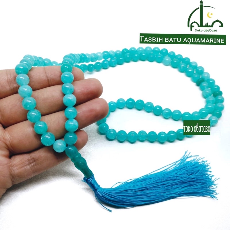 TASBIH BATU AQUAMARINE 99 BUTIR 8MM ORIGINAL