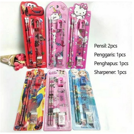 MINI STATIONERY SET ALAT TULIS SEKOLAH 5 in 1 KARAKTER LUCU