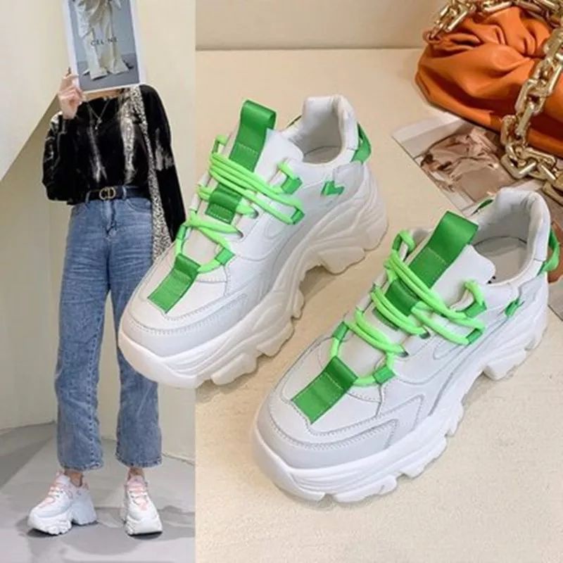 Sneakers Platform Sepatu Kasual Wanita Fashion Beralas Tebal Basket Latihan Wanita Sneakers Chunky Wanita Sepatu Zapatillas (P002)-5