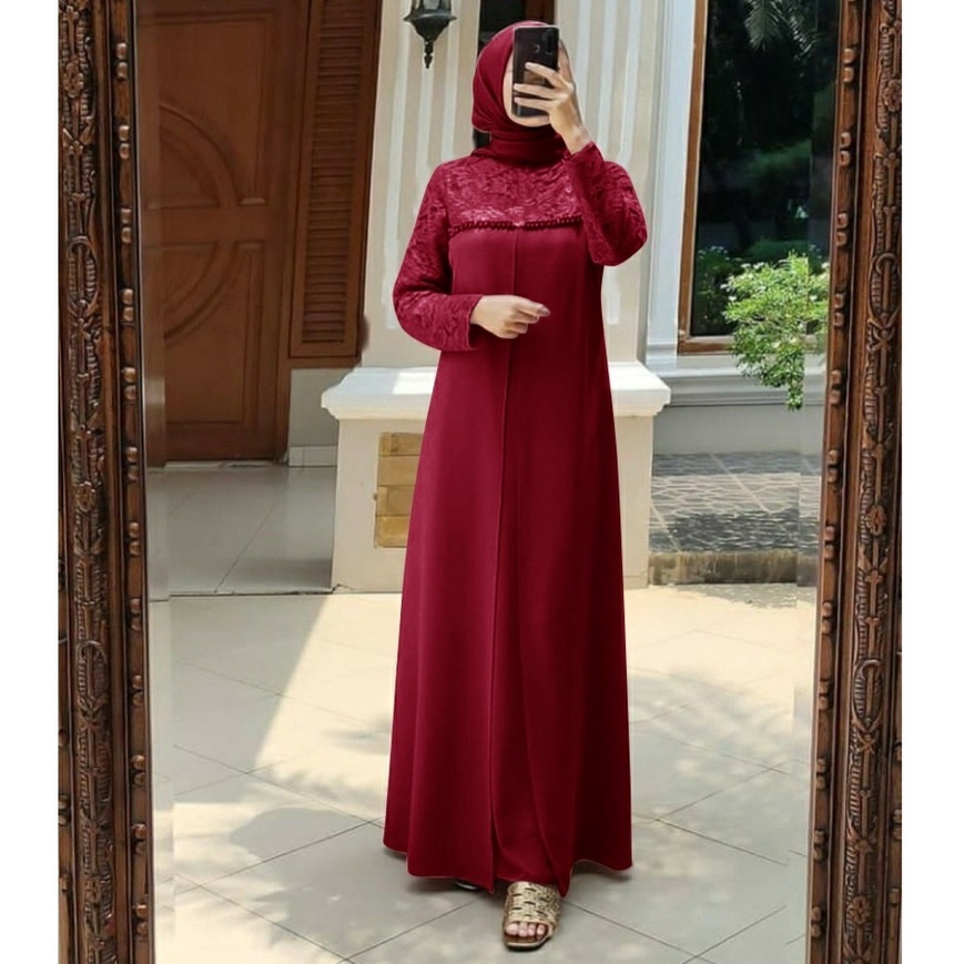 MAXI DRESS AULIA BRUKAT eD / Maxi dress aulia Gamis Maxi aulia bahan brukat corneli lapis furing kombi crepe aplikasi mutiara tembak mewah