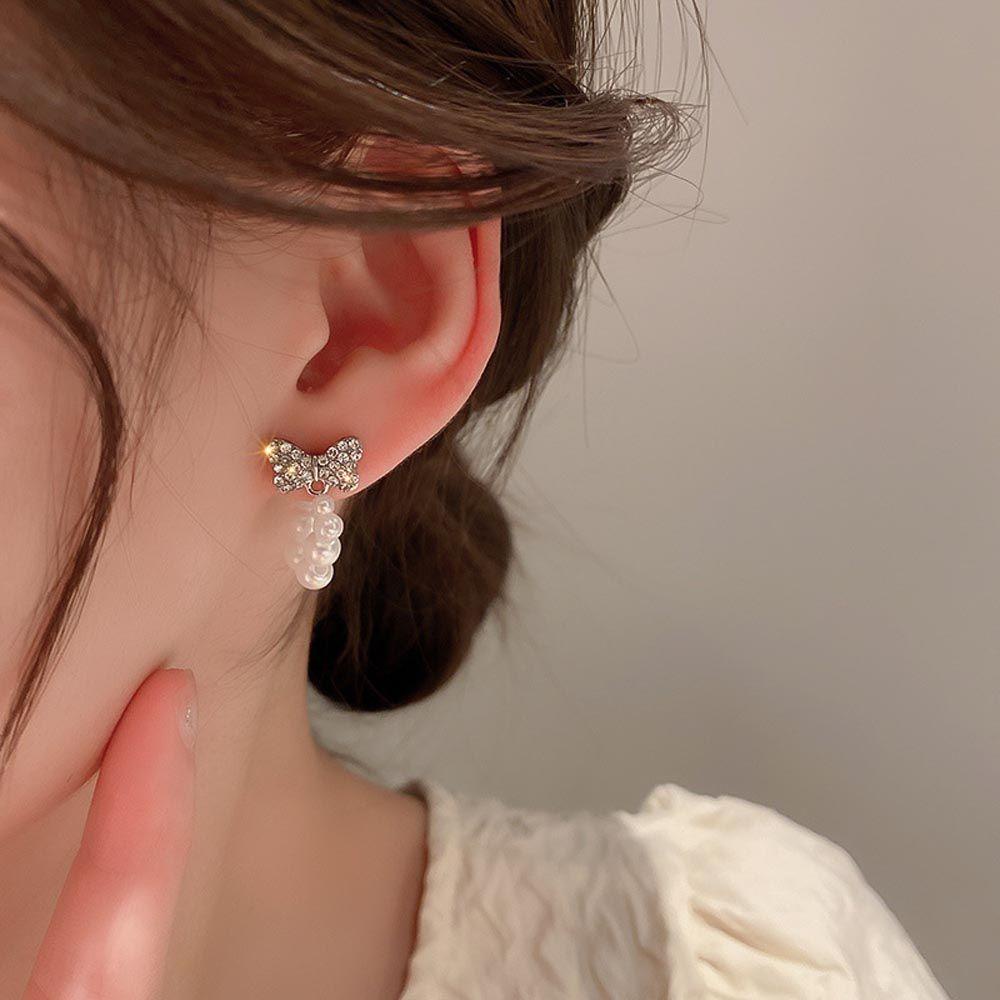 Mxbeauty Wanita Anting Stud Hadiah Vintage Untuk Gadis Busur Temperamen Zirkon Drop Earrings