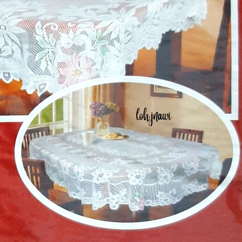 TAPLAK MEJA MAKAN 6-8 KURSI 150X230 CM BRUKAT RENDA ELEGAN IMPOR