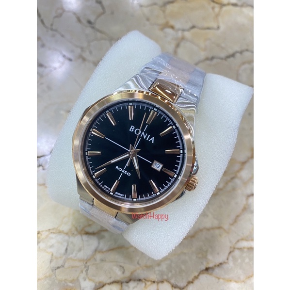 WatchHappy Bonia BNR183-1632 BNR183 BNR 183 Men Watch Silver Rose Gold Black Dial Stainless Original