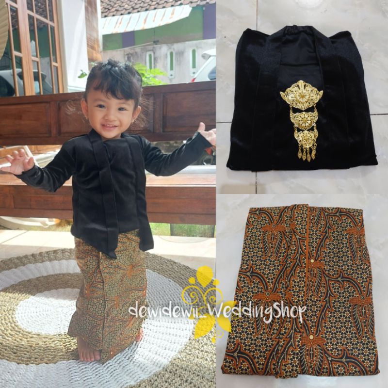 [1 Set] Kebaya Anak + Jarik Instan, Motif Truntum Hijau