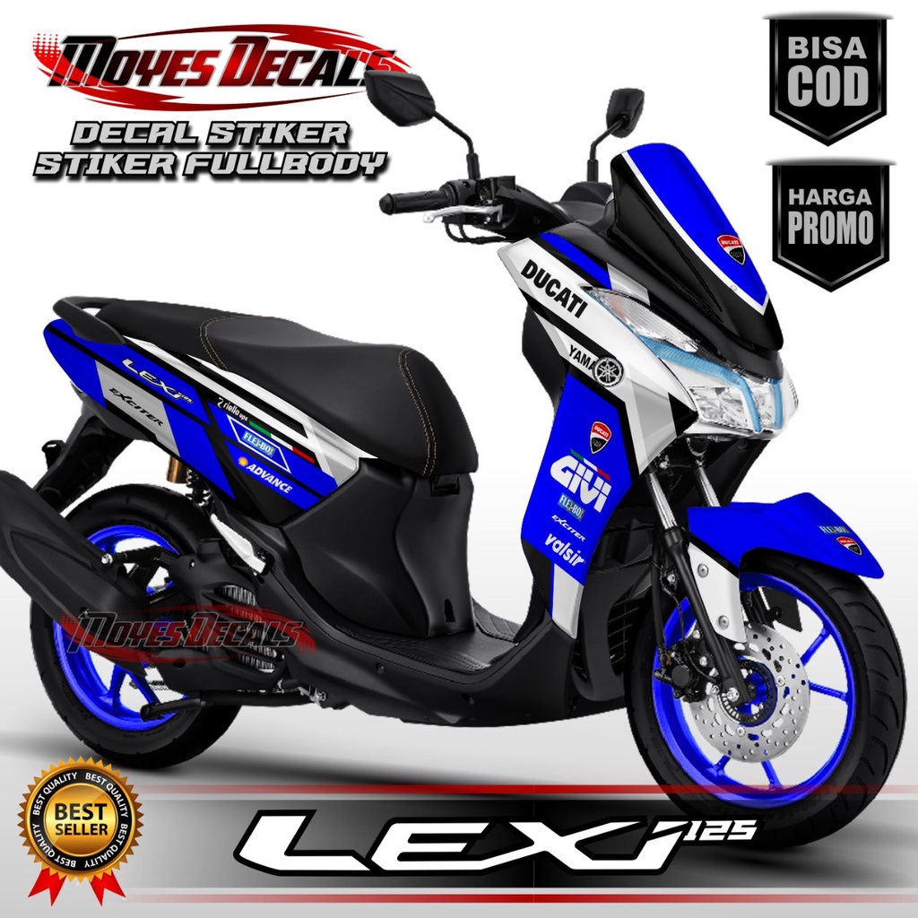 Stiker Decal Motor Yamaha Lexi 125 Fullbody Motif Ducati GIVI Keren Warna Biru Berkualitas