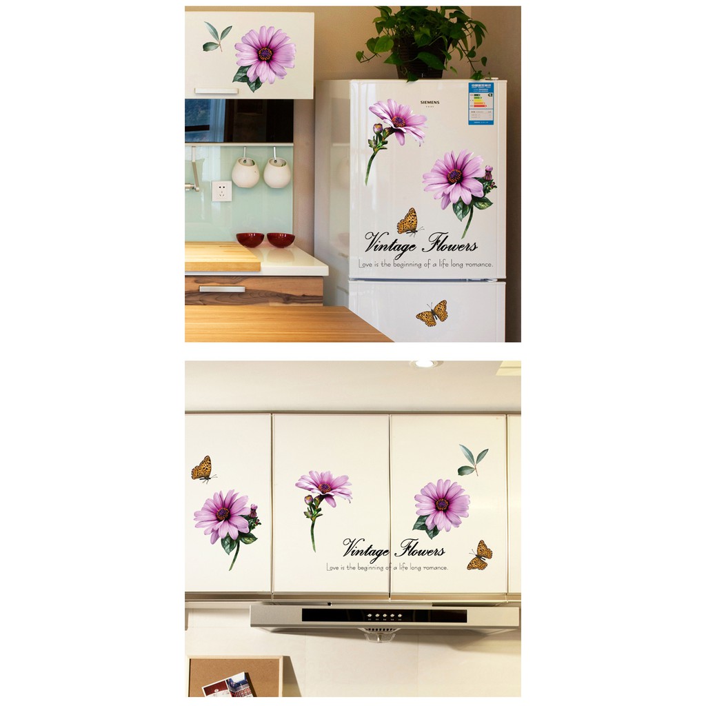 RELIZA WALL STICKER BUNGA UNGU VINTAGE FLOWERS PURPLE STIKER DINDING SK9231