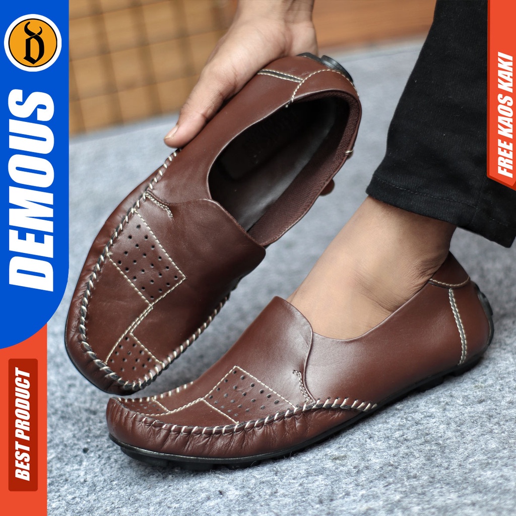 Sepatu Slip On Pria Sepatu Casual Pria Kulit Asli Kerja Kantor Kuliah Kondangan Sepatu Slop Pria Sepatu Hitam Pria DEMOUS GRECKO